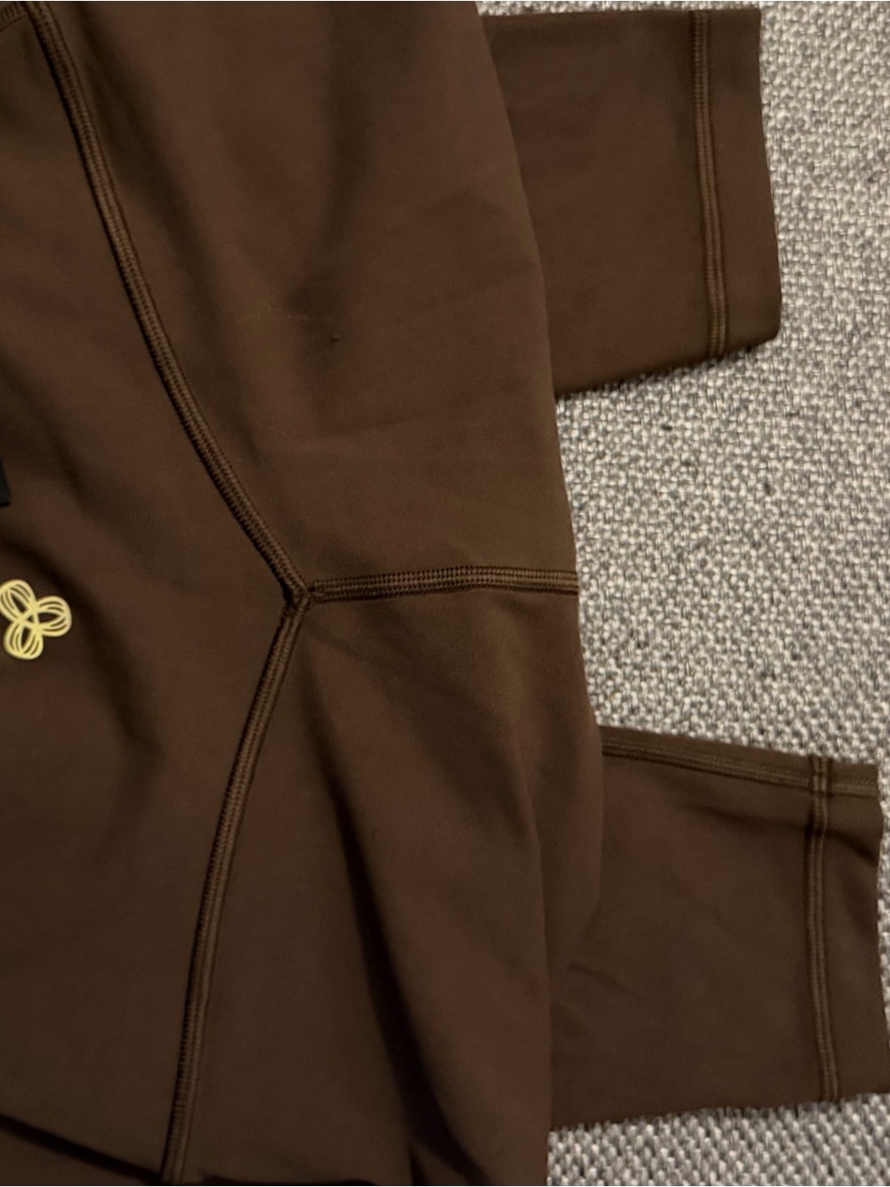 Aritzia Brown Leggings with Yellow Logo Detail